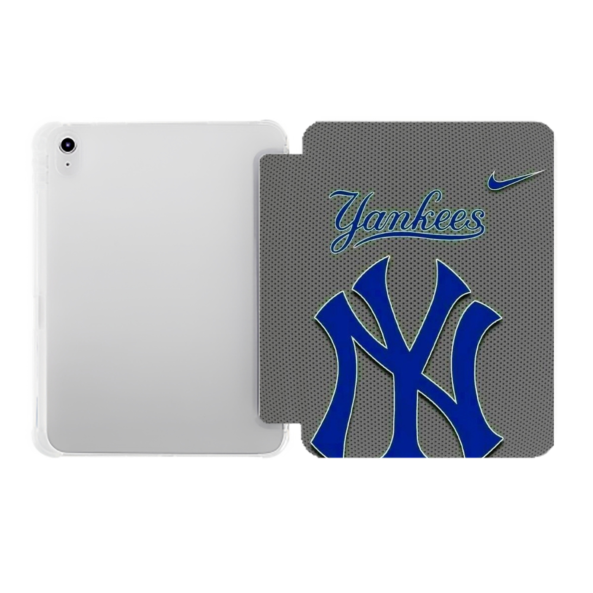New York Yankees 180 Premium Tri-Fold PU Leather & Silicone IPad Case With Pencil Slot – Fits 9.5,10.5,10.9 – Adjustable Stand, Slim, Protective